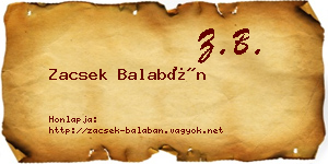 Zacsek Balabán névjegykártya